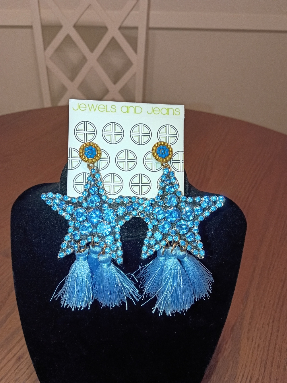 Jewels and Jeans Blue Starburst Tassel Earrings